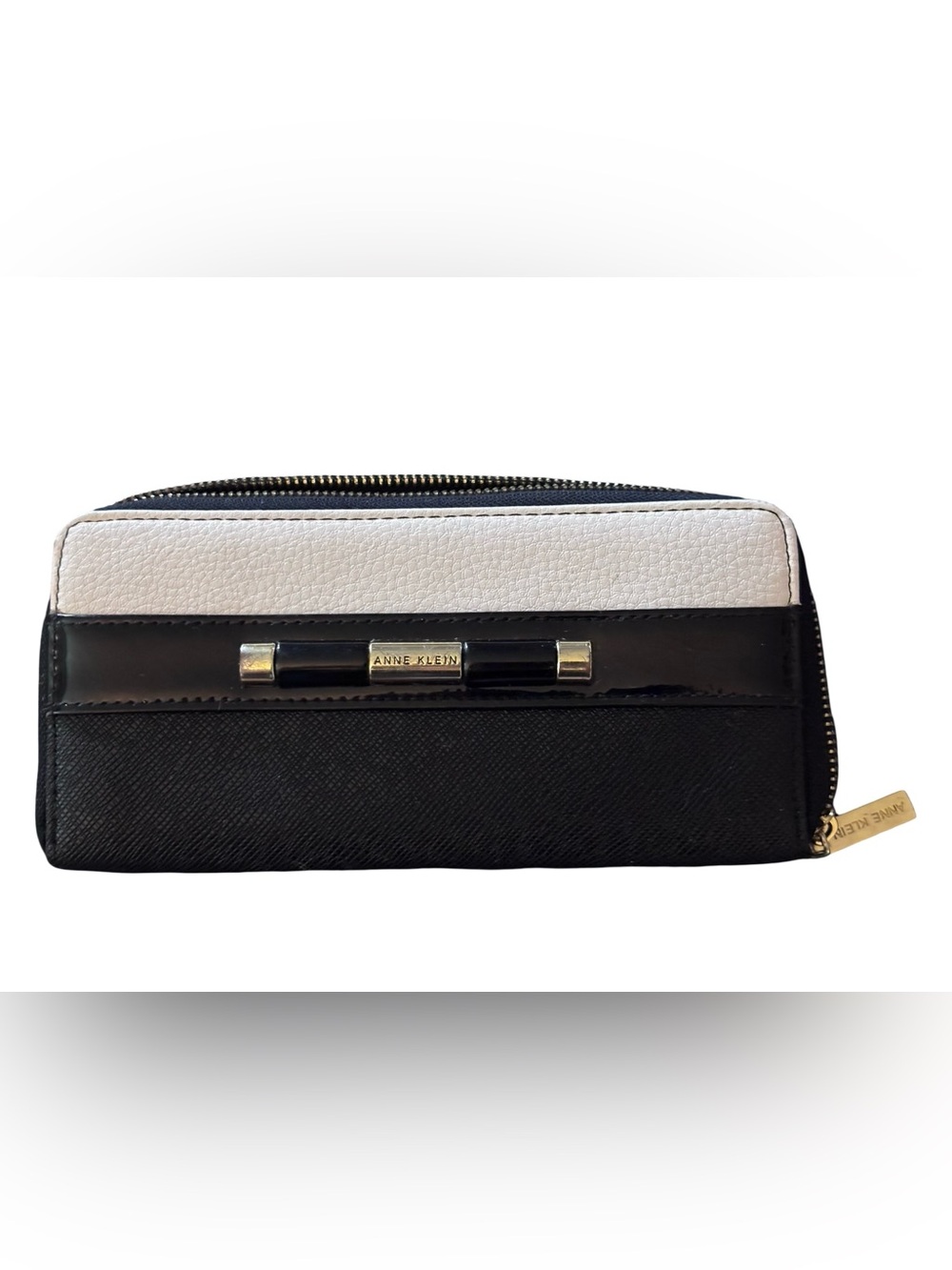 Anne Klein Black and White Zip-Around Wallet